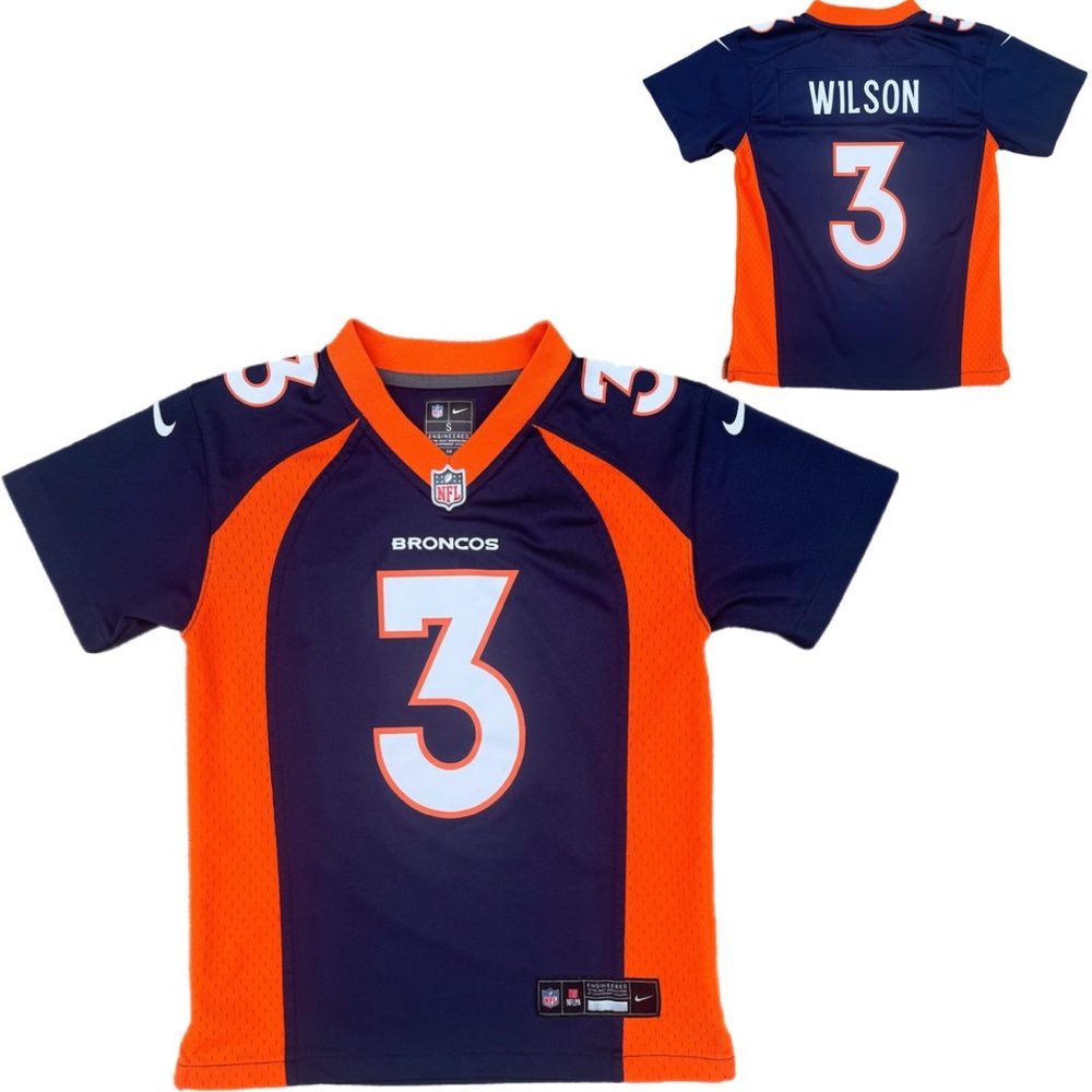 Nike Russell Wilson #3 Denver Broncos Youth Small Jersey NFL Navy Orange